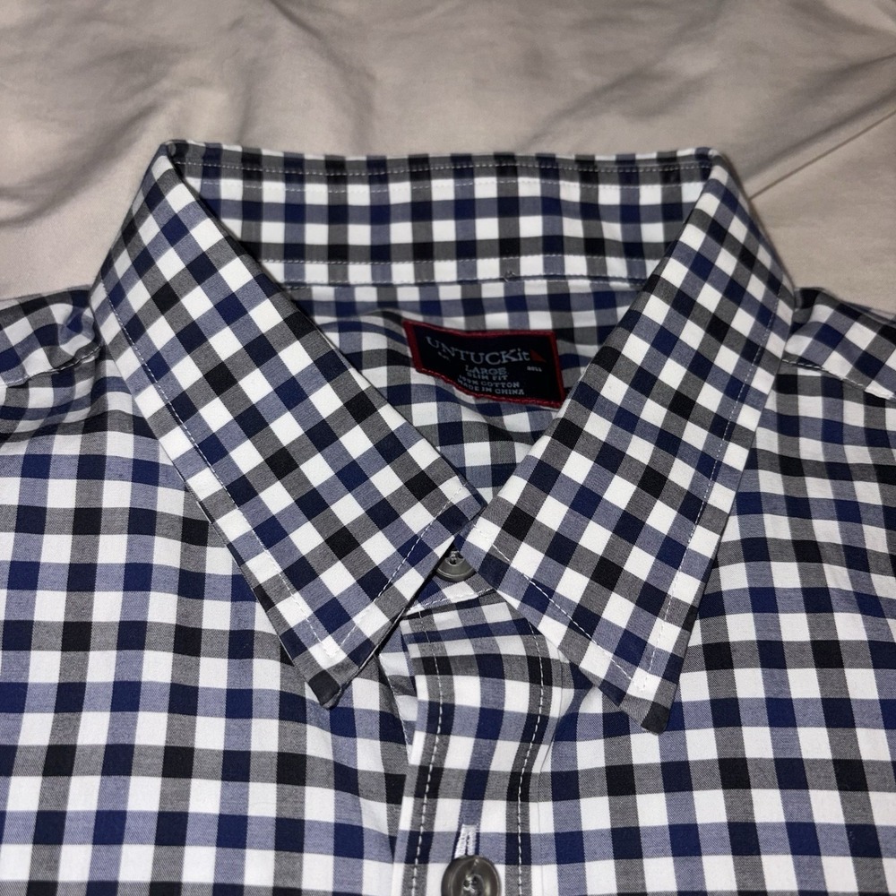 UNTUCKIT Button Down Shirt Mens Large Blue White Gingham Slim Fit Cotton UT35075 - Picture 2 of 9